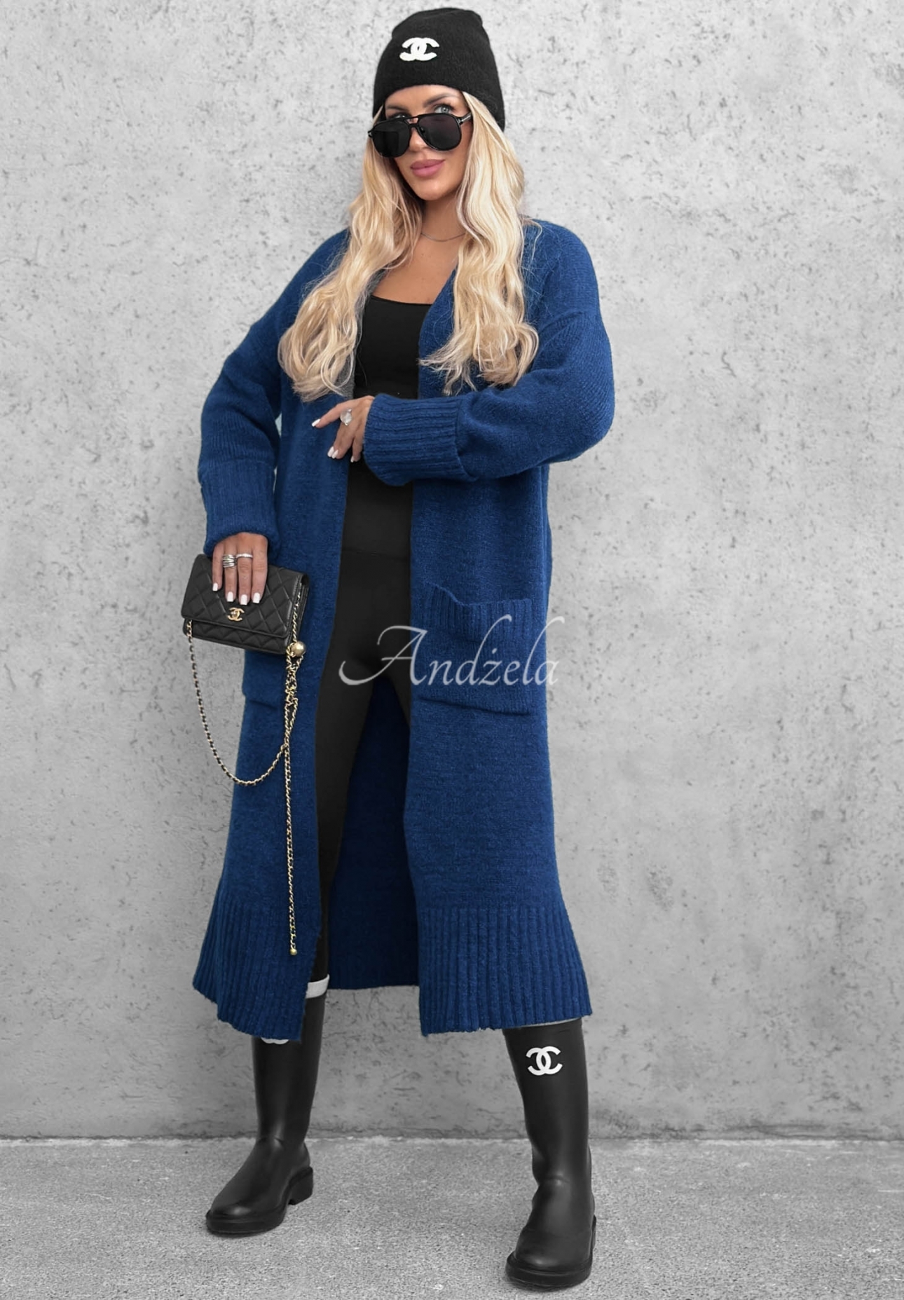 Lange oversized Strickjacke mit Taschen Marbelio Dunkelblau