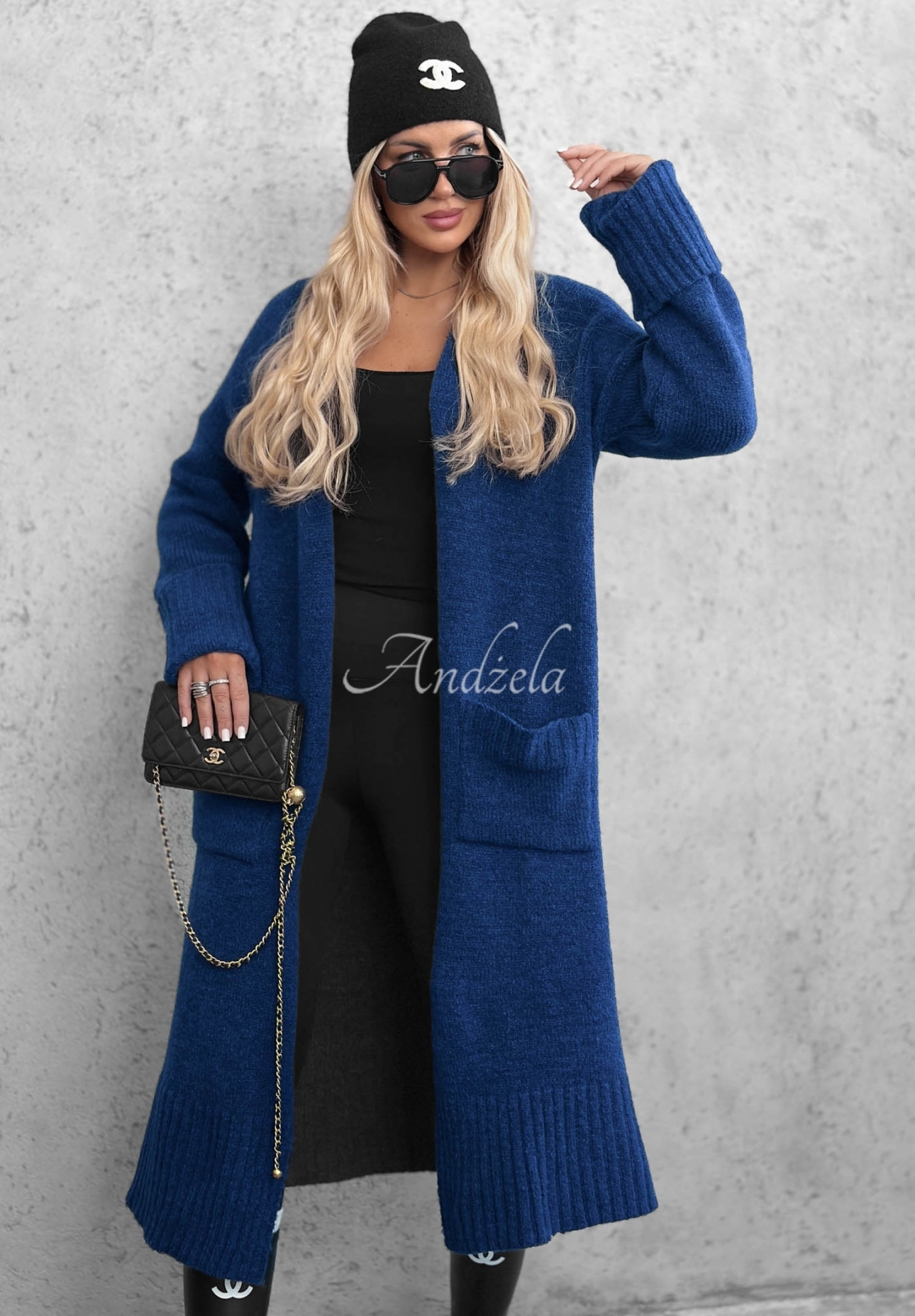 Lange oversized Strickjacke mit Taschen Marbelio Dunkelblau