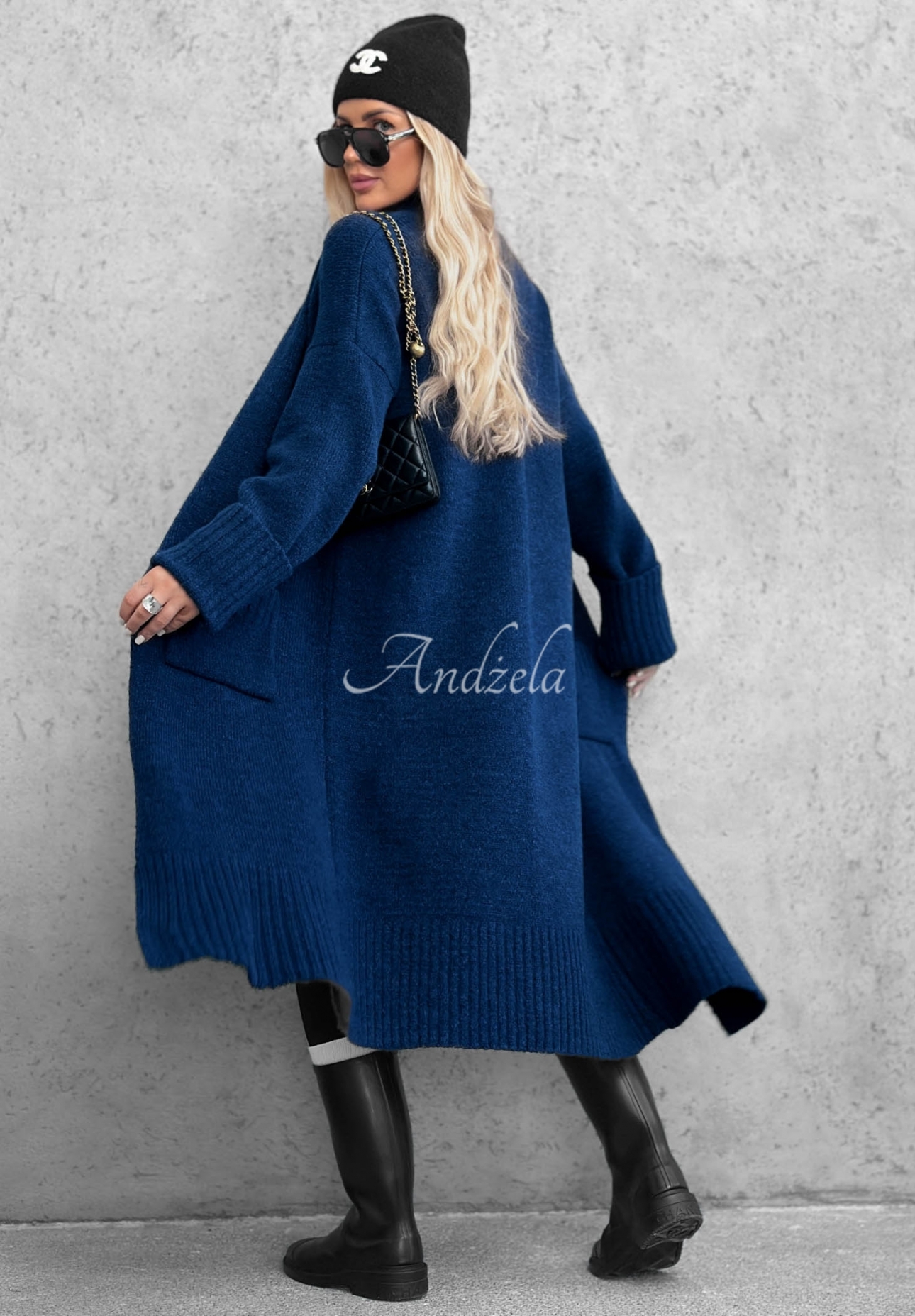 Lange oversized Strickjacke mit Taschen Marbelio Dunkelblau