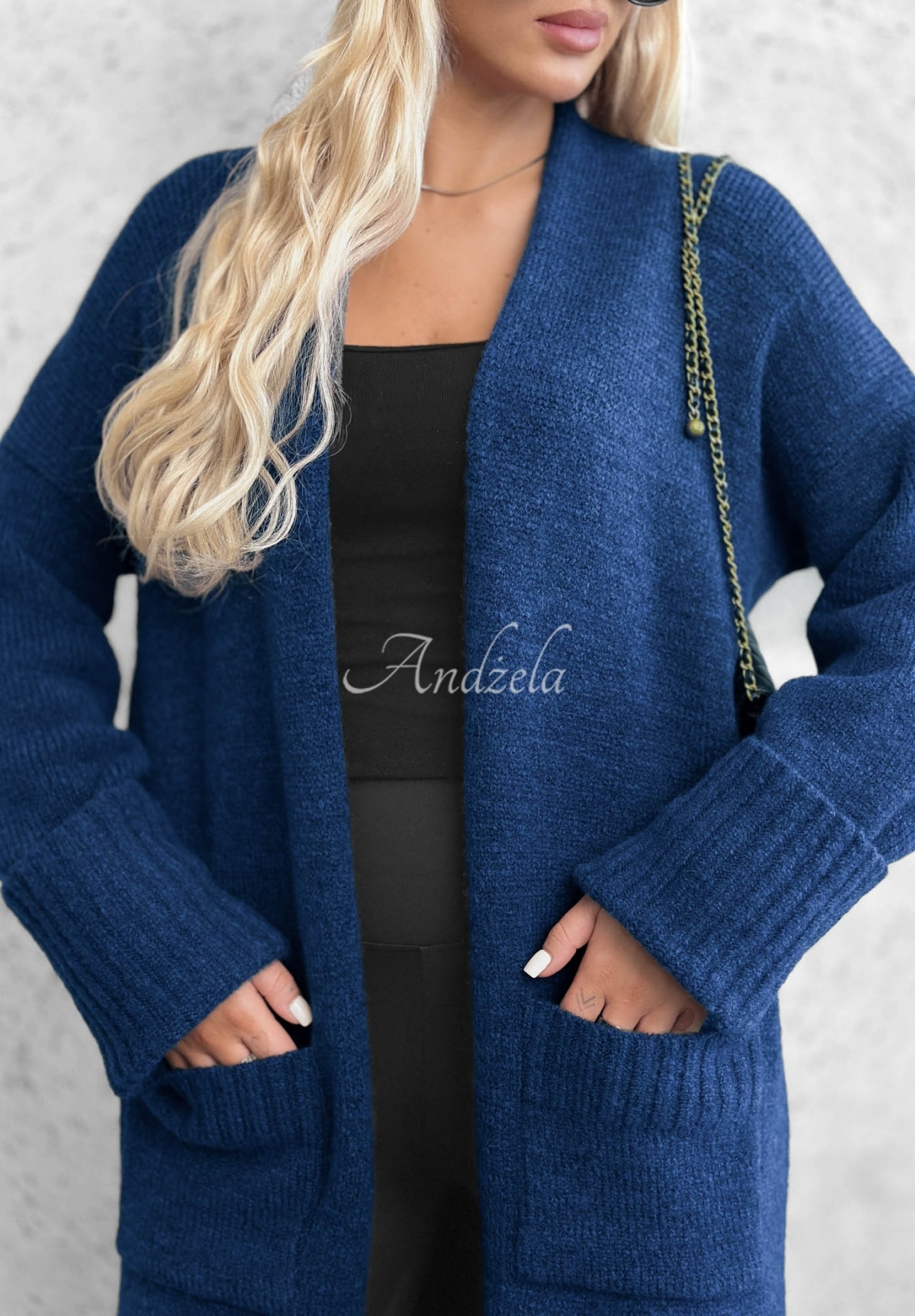 Lange oversized Strickjacke mit Taschen Marbelio Dunkelblau