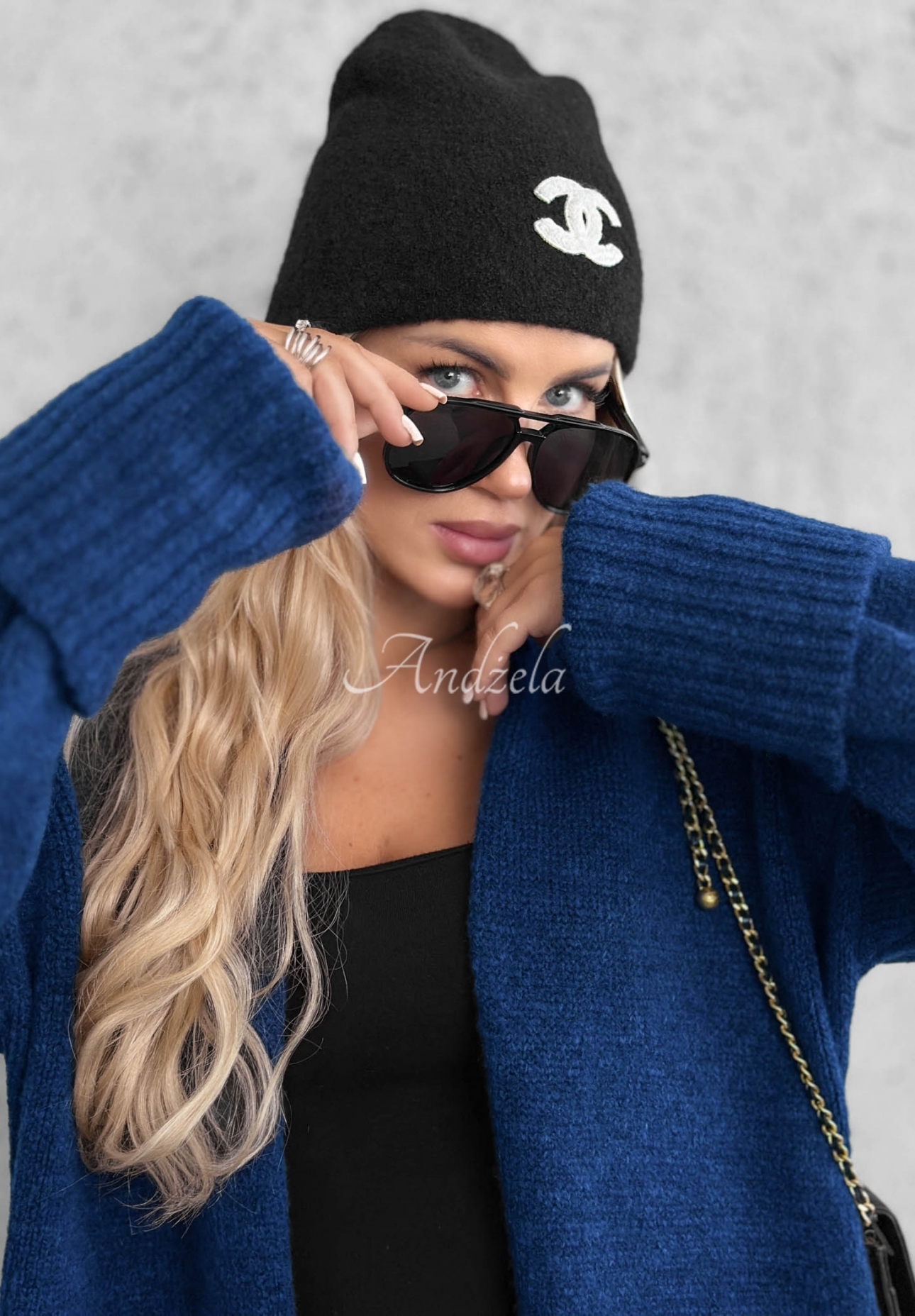 Lange oversized Strickjacke mit Taschen Marbelio Dunkelblau