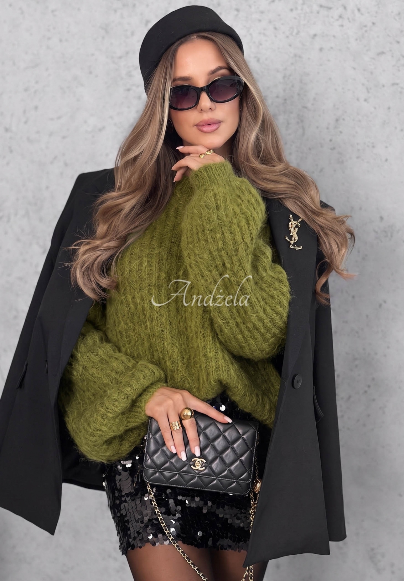 Mohairpullover mit weiten Ärmeln Better Than That Olivgrün