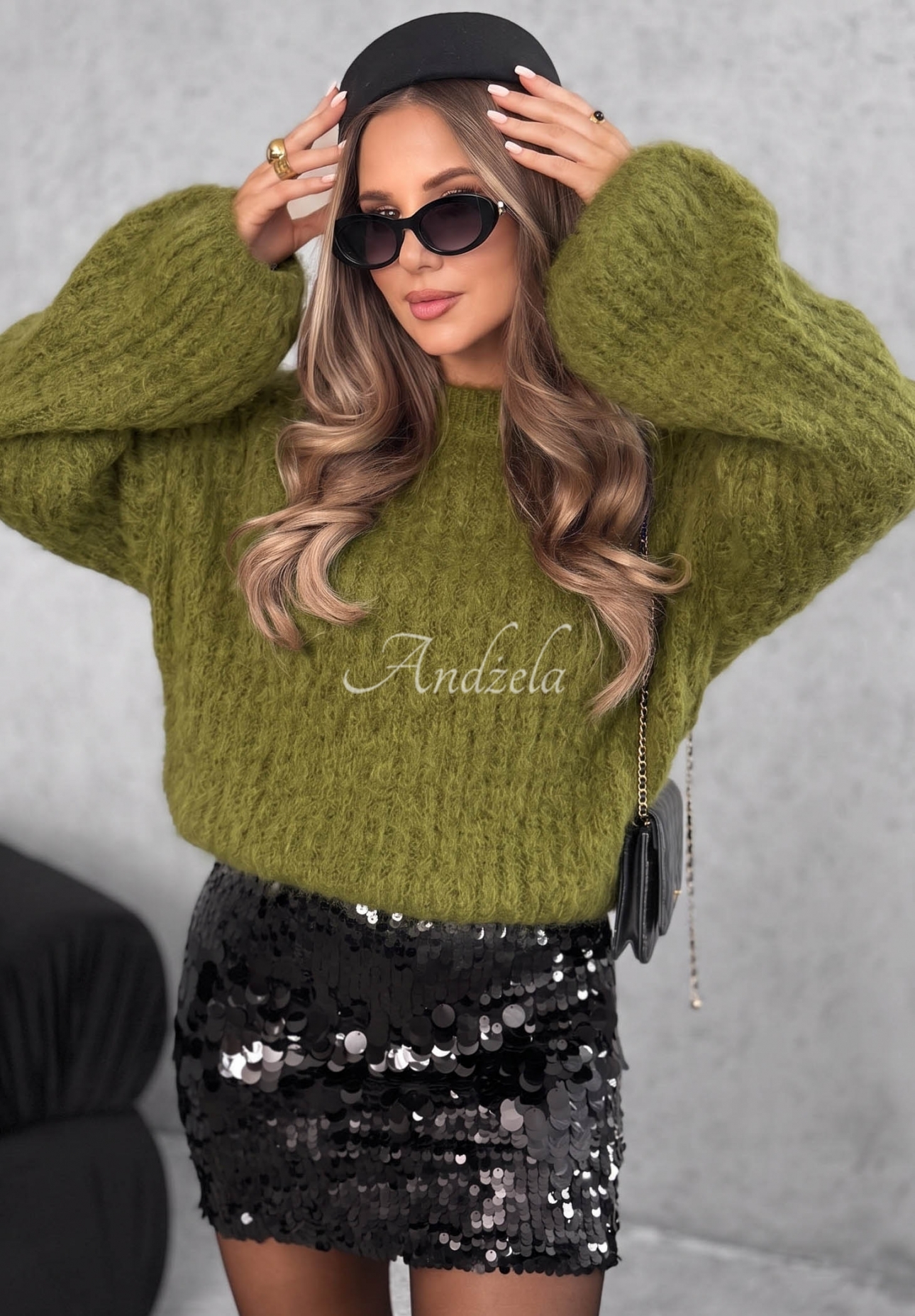 Mohairpullover mit weiten Ärmeln Better Than That Olivgrün