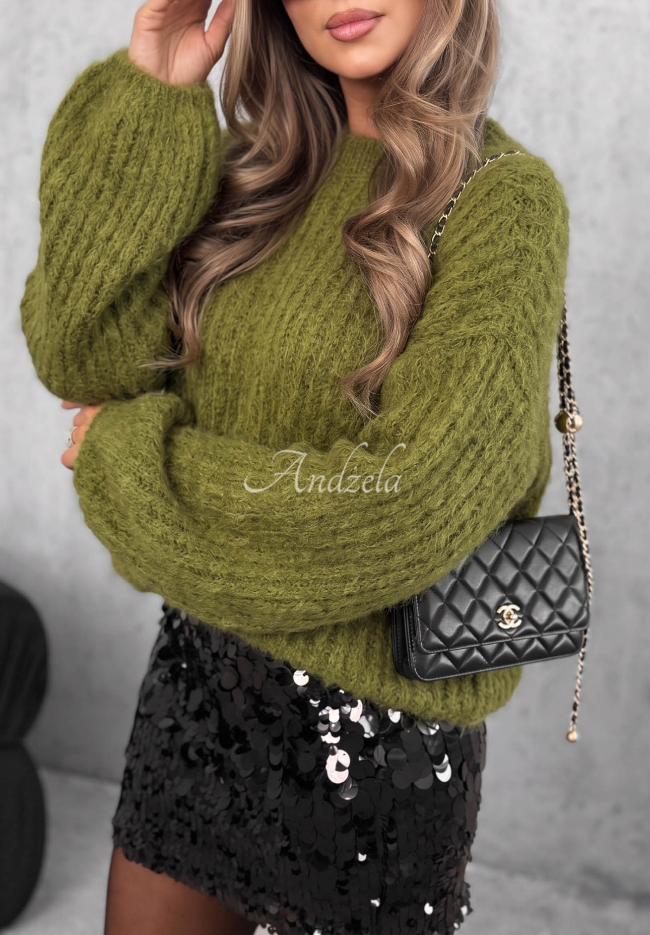 Mohairpullover mit weiten Ärmeln Better Than That Olivgrün