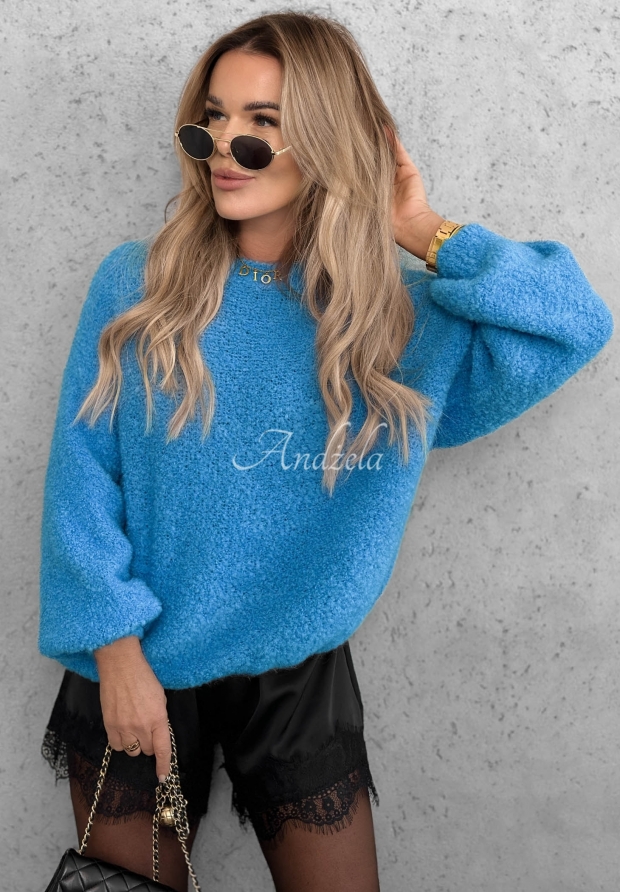 Pullover mit Mohair und Wolle Long Evening Blau