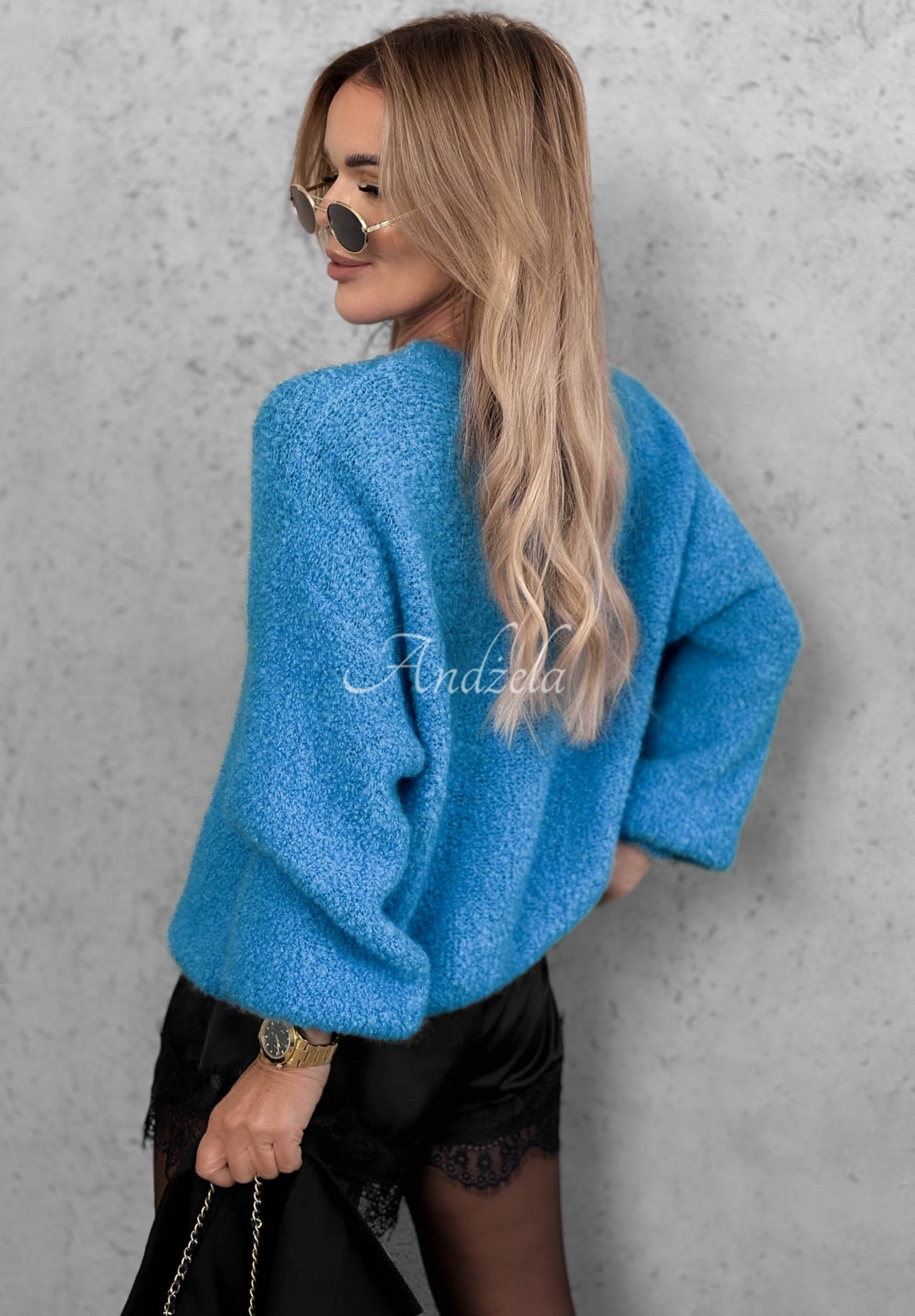 Pullover mit Mohair und Wolle Long Evening Blau