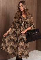 Plisowana Kleid maxi w kwiaty Maple Bloom Schokoladenbraun