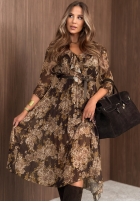 Plisowana Kleid maxi w kwiaty Maple Bloom Schokoladenbraun