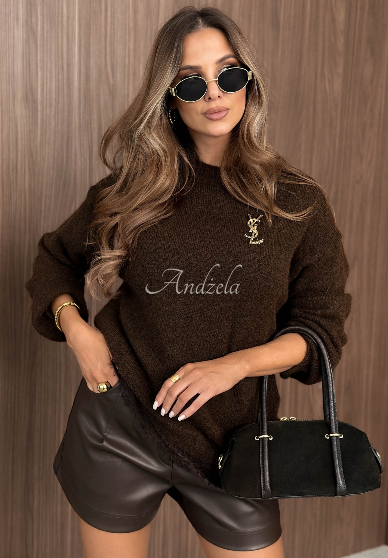 Weicher Pullover mit Spitze und Wolle Cloud Embrace Schokoladenbraun