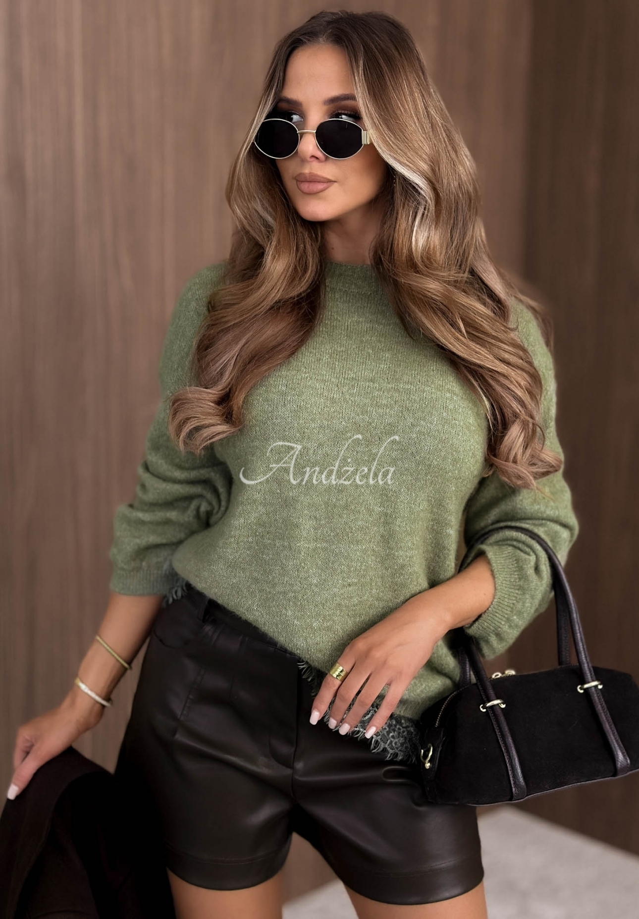 Weicher Pullover mit Spitze und Wolle Cloud Embrace Pistaziengrün