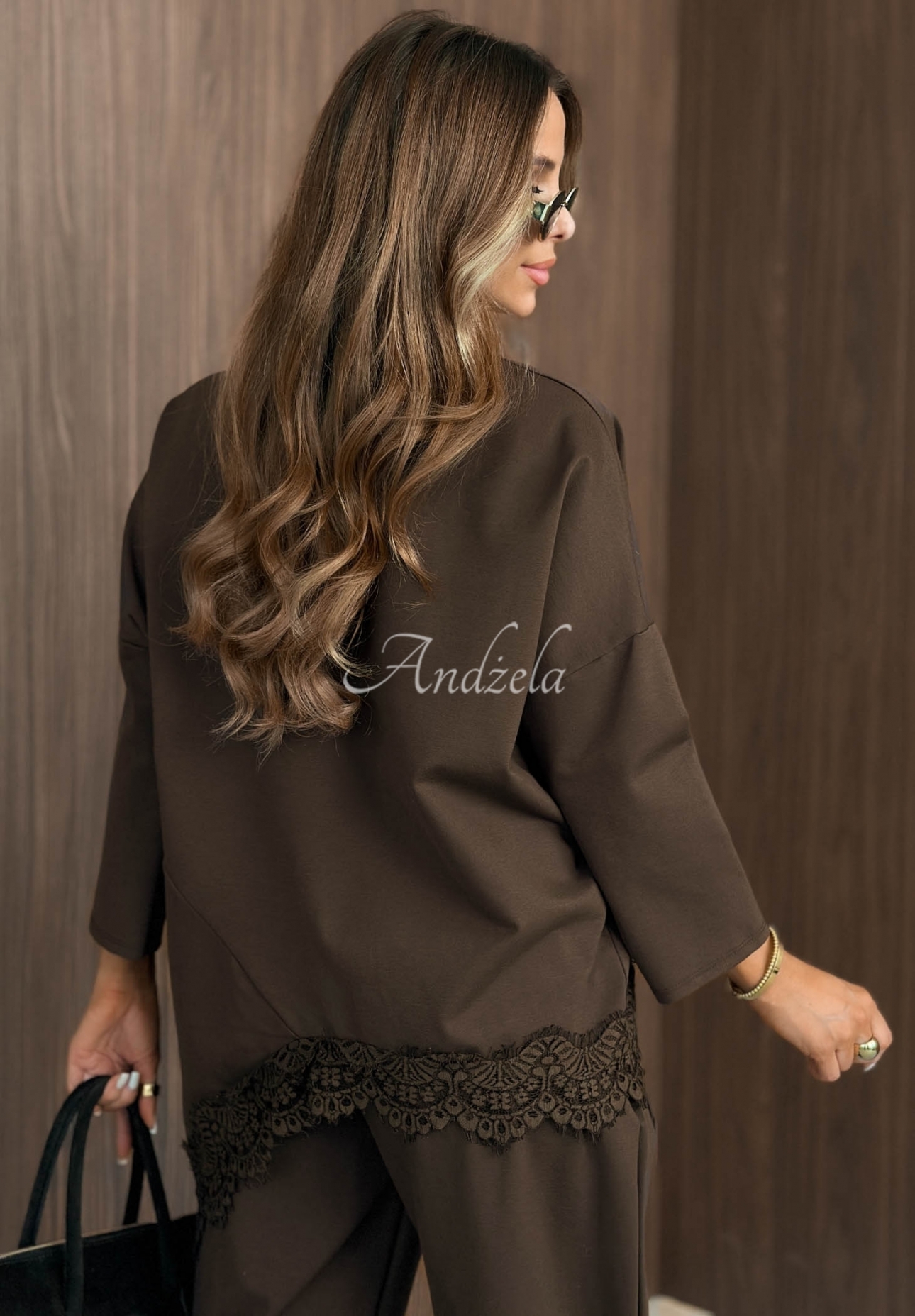 Oversize-Sweatshirt mit Viskose und Spitze Rainy Saturday Schokoladenbraun