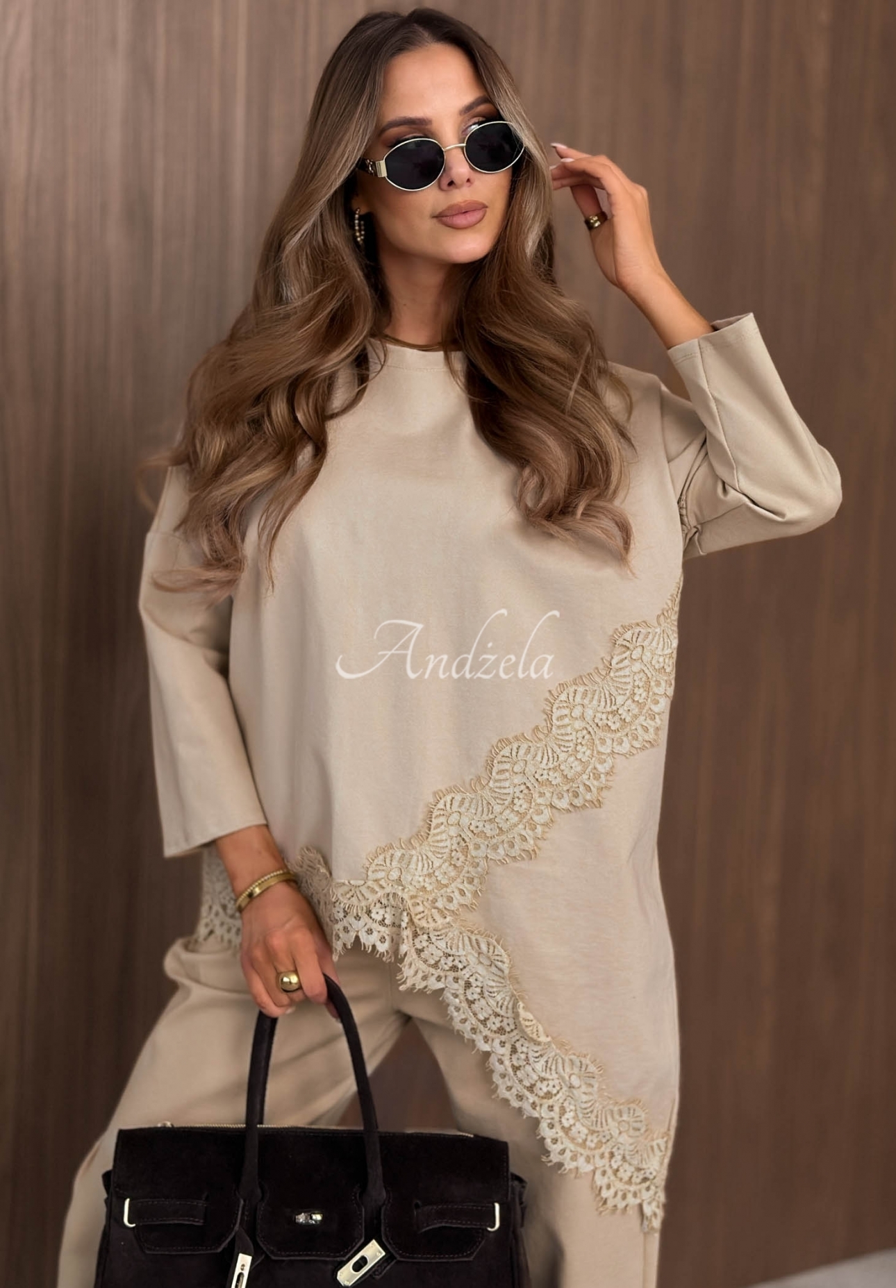 Oversize-Sweatshirt mit Viskose und Spitze Rainy Saturday Beige