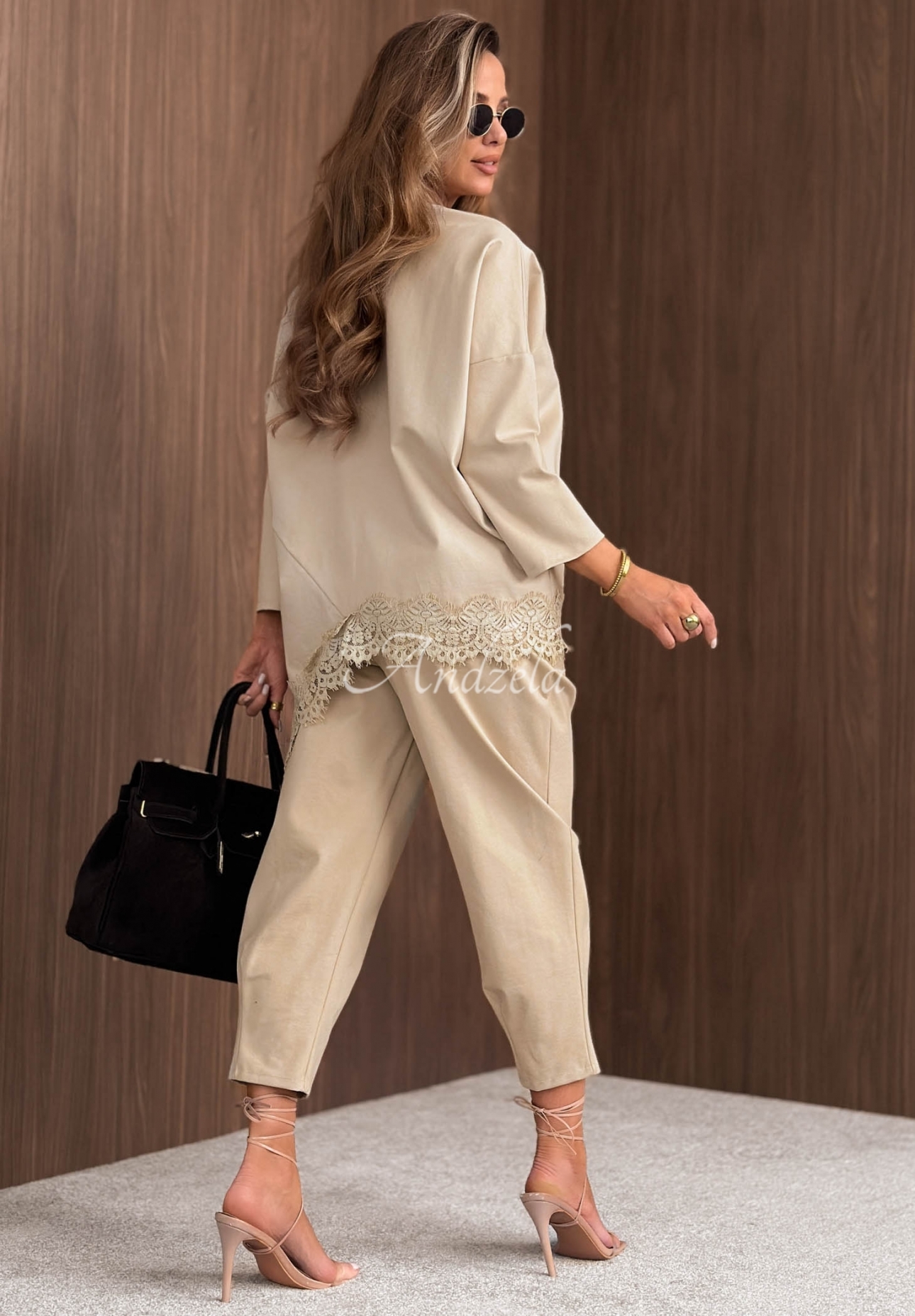 Oversize-Sweatshirt mit Viskose und Spitze Rainy Saturday Beige