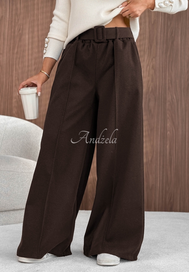 Weite Viskosehose mit Ziern&auml;hten Warm Coffee Schokoladenbraun