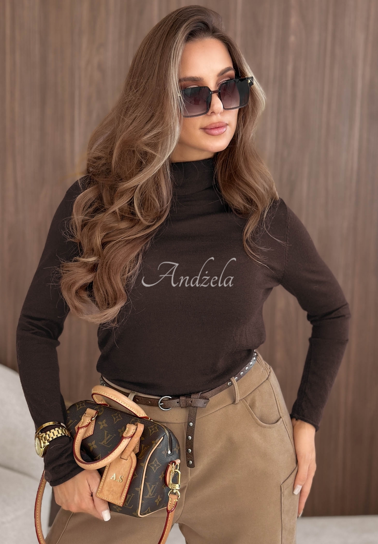 Leichter Wollpullover mit Rollkragen Royal Wool Schokoladenbraun