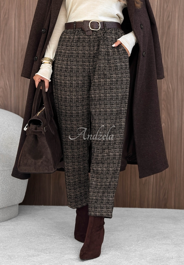 Karierte Stoffhose mit G&uuml;rtel Make Moves schwarz-beige