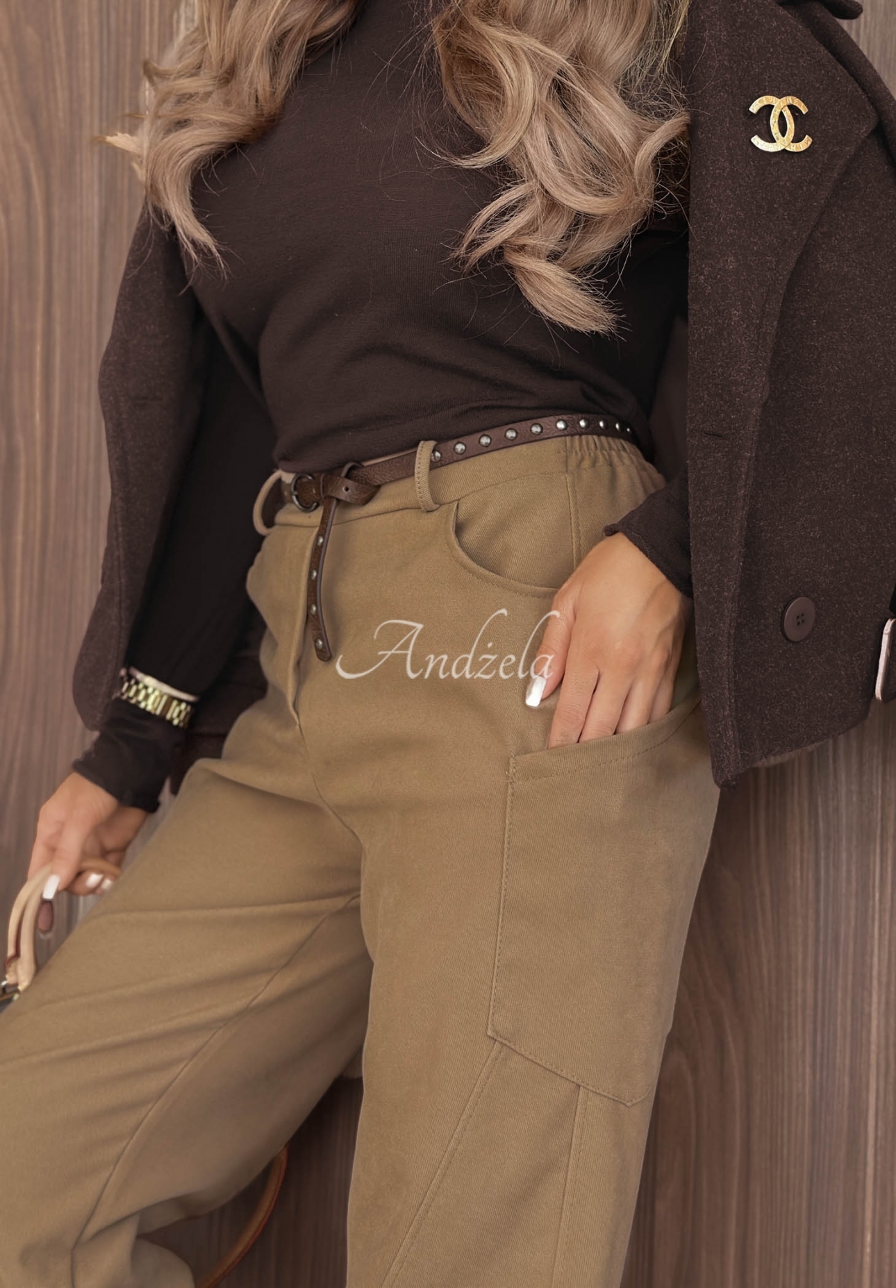 Mom-Fit-Hose aus Stoff mit Gürtel Lucky Fall Beige
