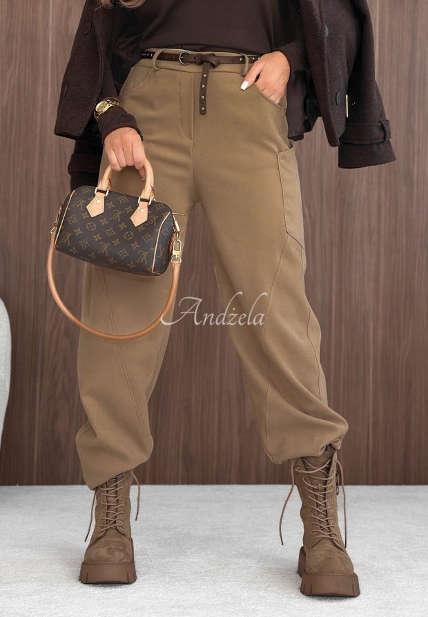Mom-Fit-Hose aus Stoff mit G&uuml;rtel Lucky Fall Beige