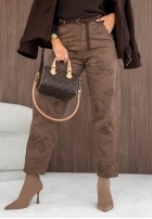 Hose mom fit Mit Muster z paskiem Coffee Art Schokoladenbraun