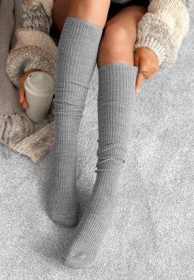 Gerippte Overknees mit Merinowolle Pretty Legs Grau