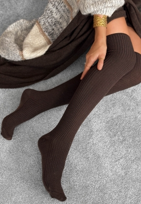 Gerippte Overknees mit Merinowolle Pretty Legs Schokoladenbraun