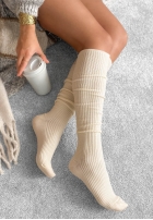 Prążkowane podkolanówki z wełną merino Pretty Legs Mokkafarben