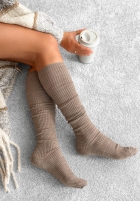 Prążkowane podkolanówki z wełną merino Pretty Legs Mokkafarben