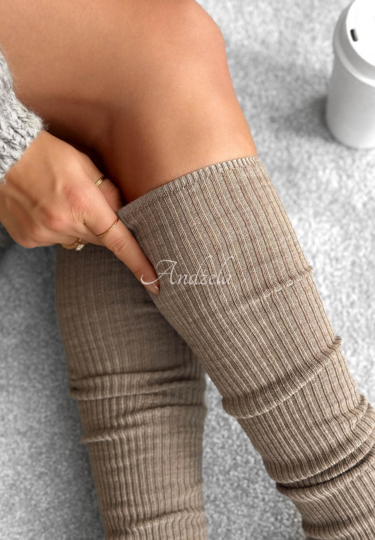 Gerippte Overknees mit Merinowolle Pretty Legs Mokkafarben