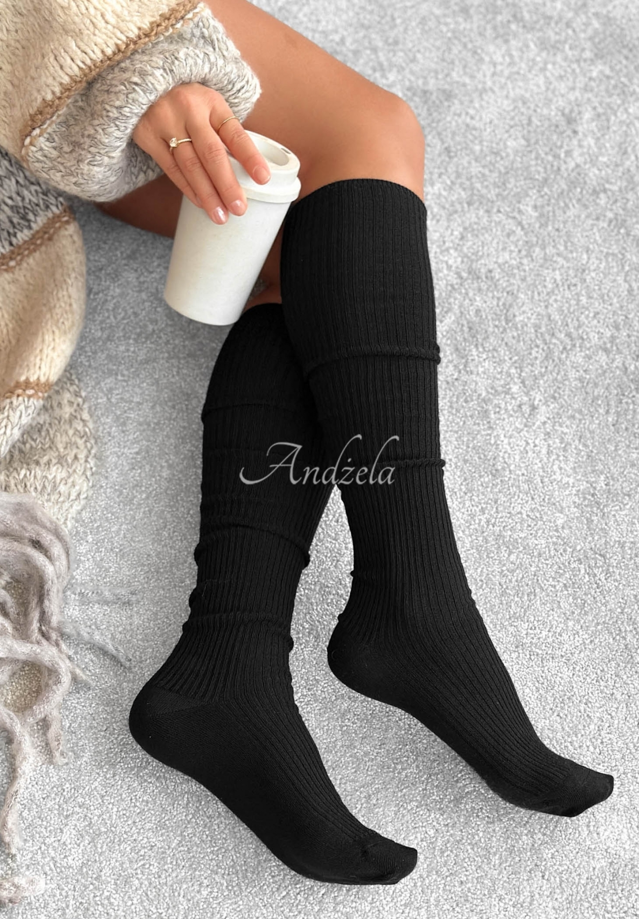 Gerippte Overknees mit Merinowolle Pretty Legs Schwarz