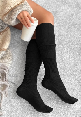 Gerippte Overknees mit Merinowolle Pretty Legs Schwarz