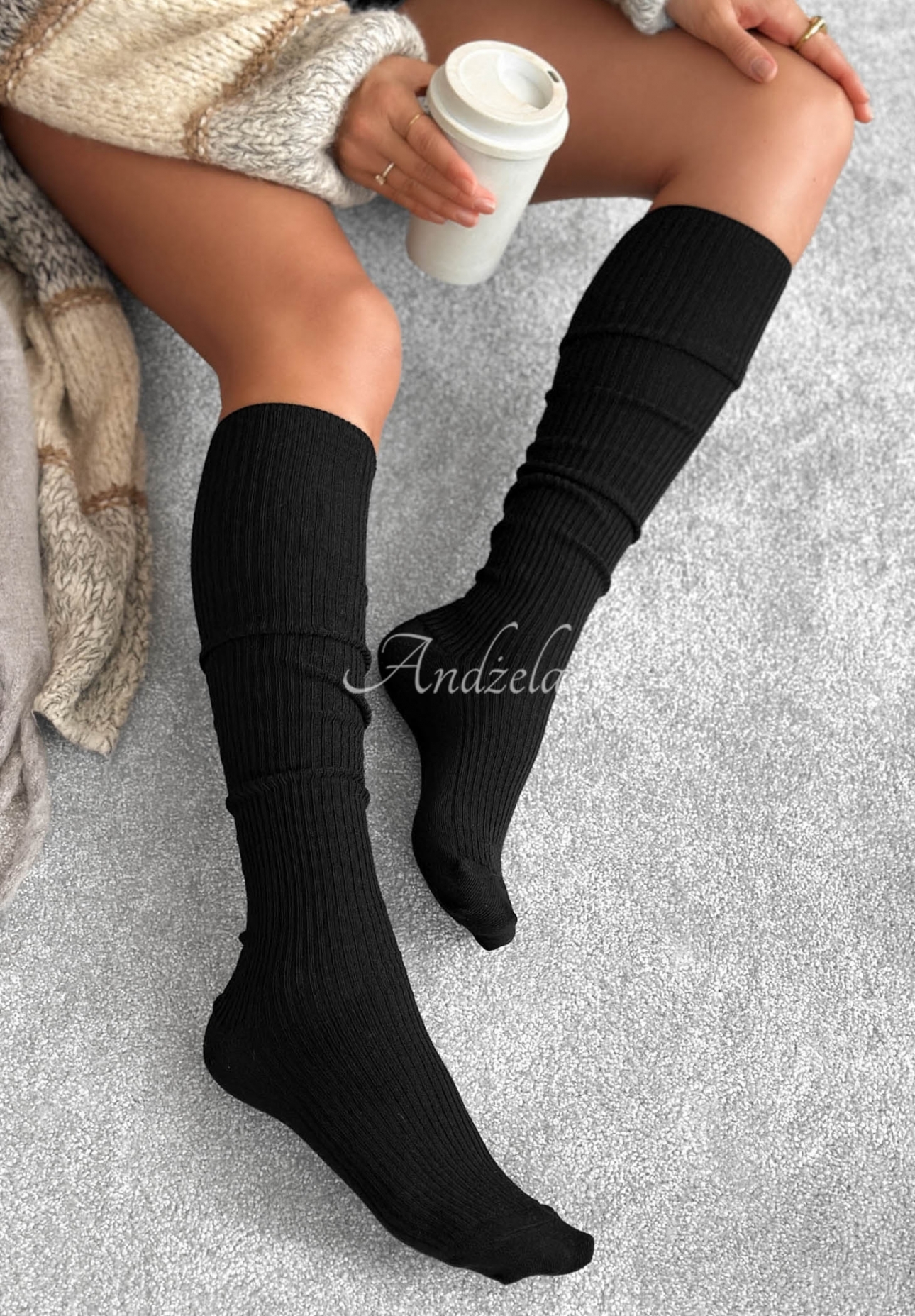 Gerippte Overknees mit Merinowolle Pretty Legs Schwarz