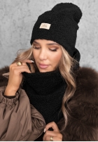 Set Mütze i szalik z kożuszkiem Winter Lady Schwarz