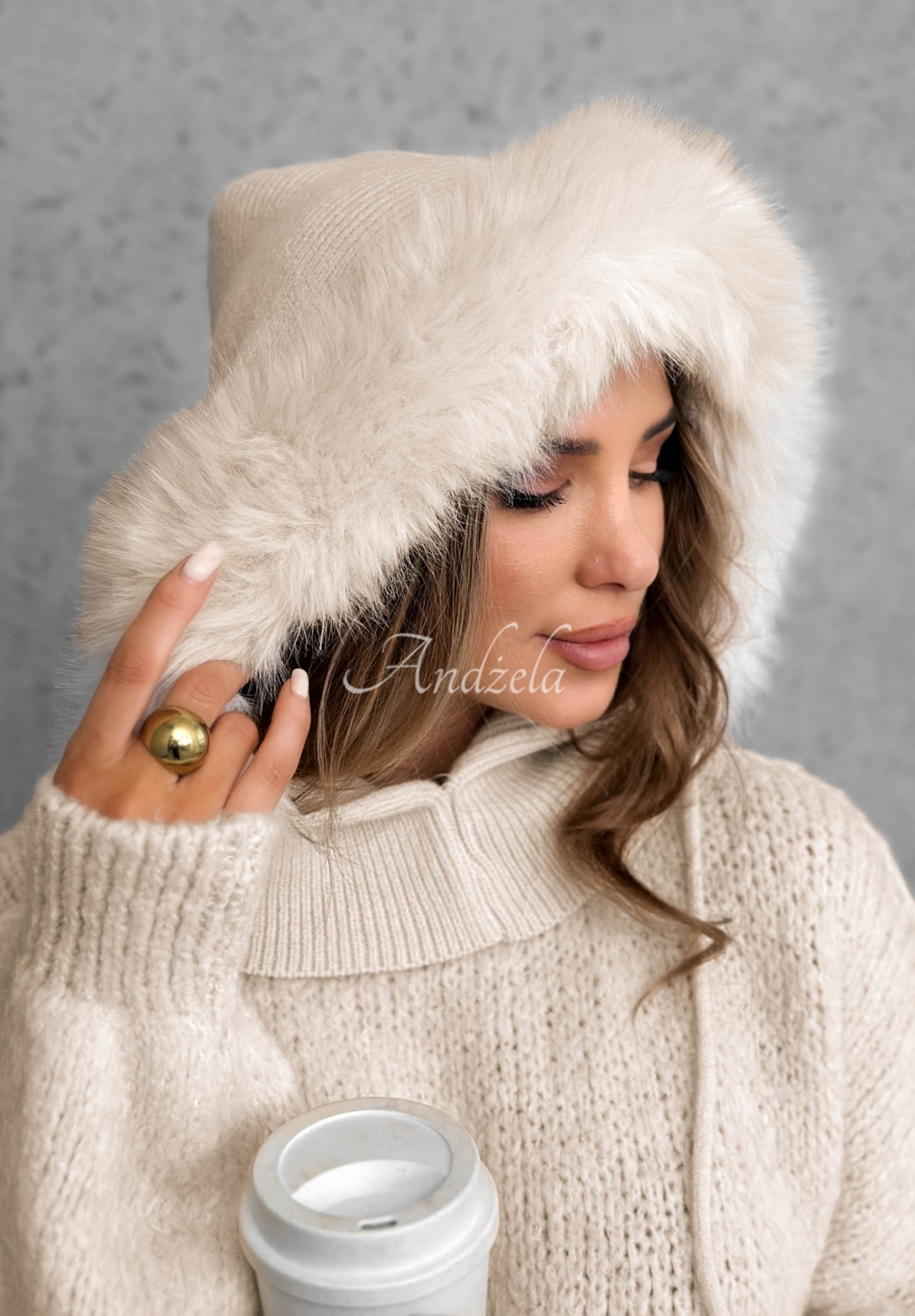 Balaclava-Schlauchschal mit Kunstfell Winter Crush Beige