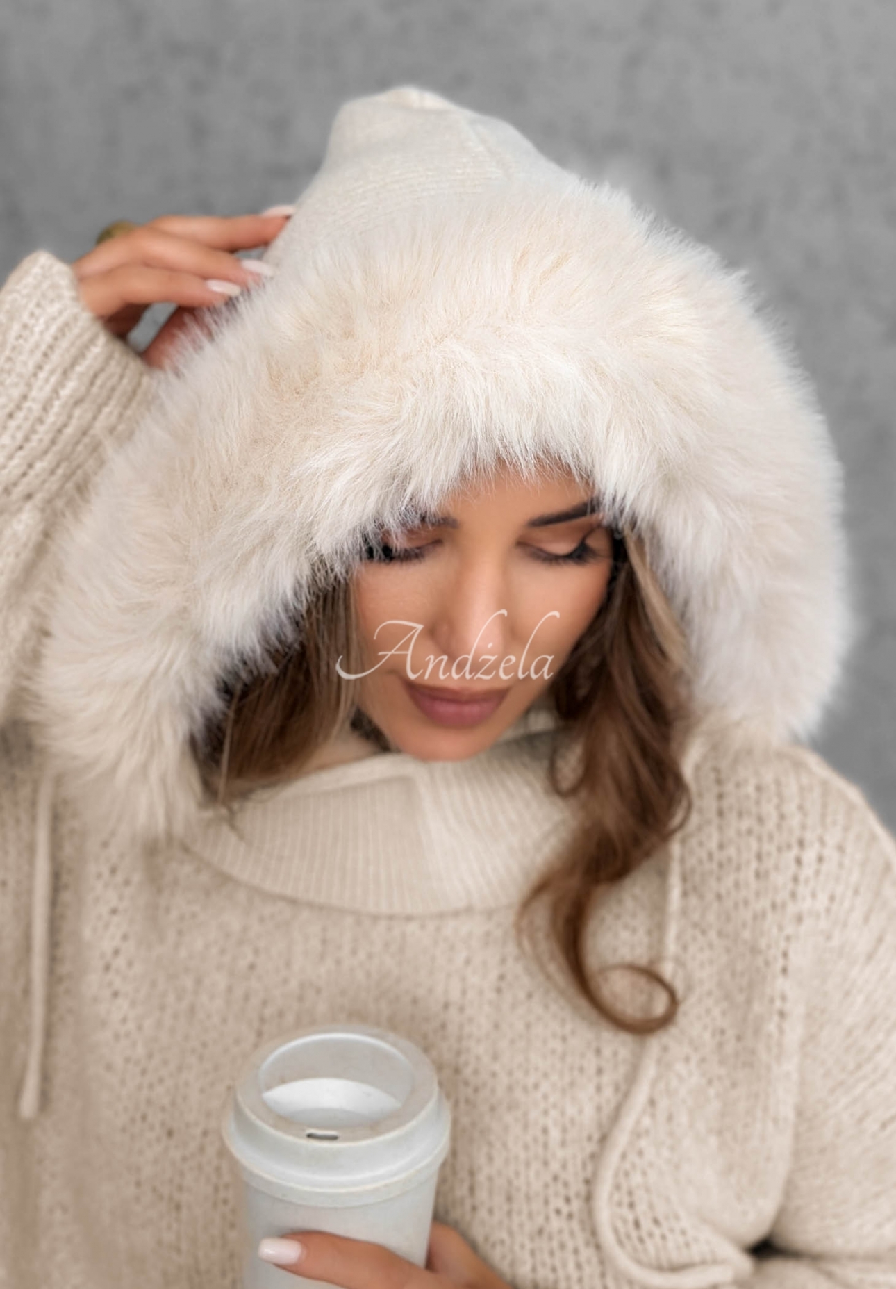 Balaclava-Schlauchschal mit Kunstfell Winter Crush Beige