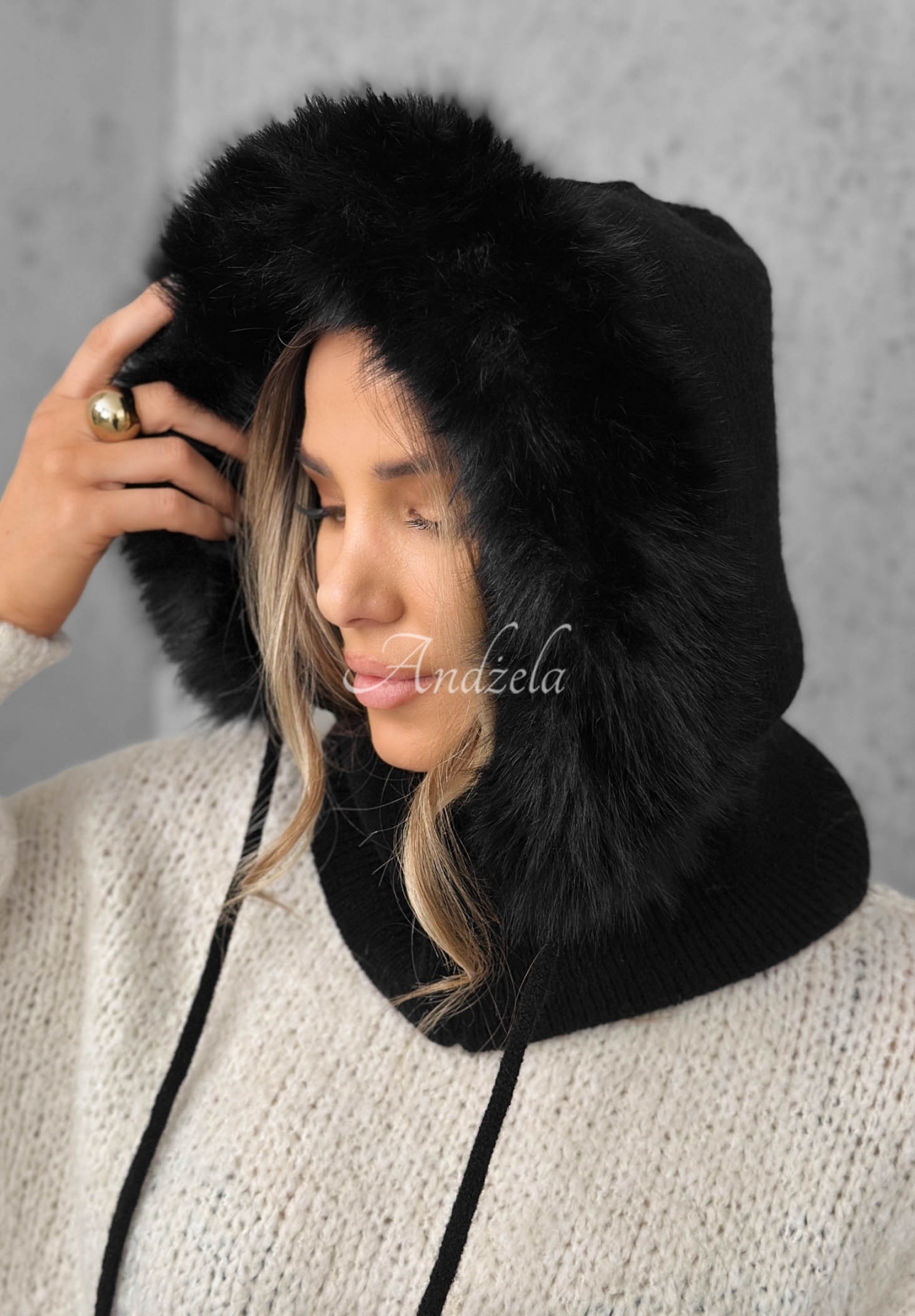 Balaclava-Schlauchschal mit Kunstfell Winter Crush Schwarz
