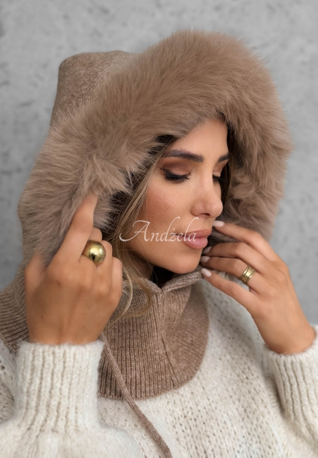 Balaclava-Schlauchschal mit Kunstfell Winter Crush Mokkafarben
