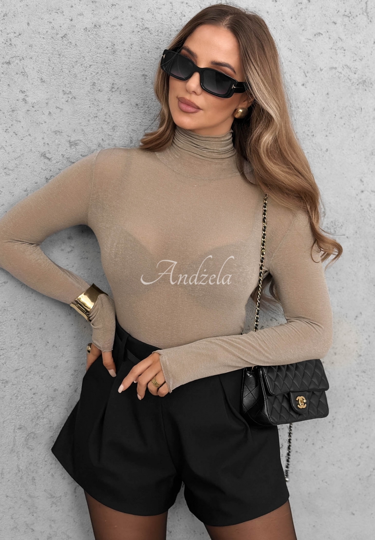 Langarmshirt mit Rollkragen aus Viskose und Kaschmir Soft And Warm  Beige