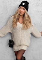 Sweterkowa Kleid mini z dekoltem w serek Cloud Hug Mokkafarben