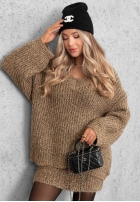 Sweterkowa Kleid mini z dekoltem w serek Cloud Hug Mokkafarben
