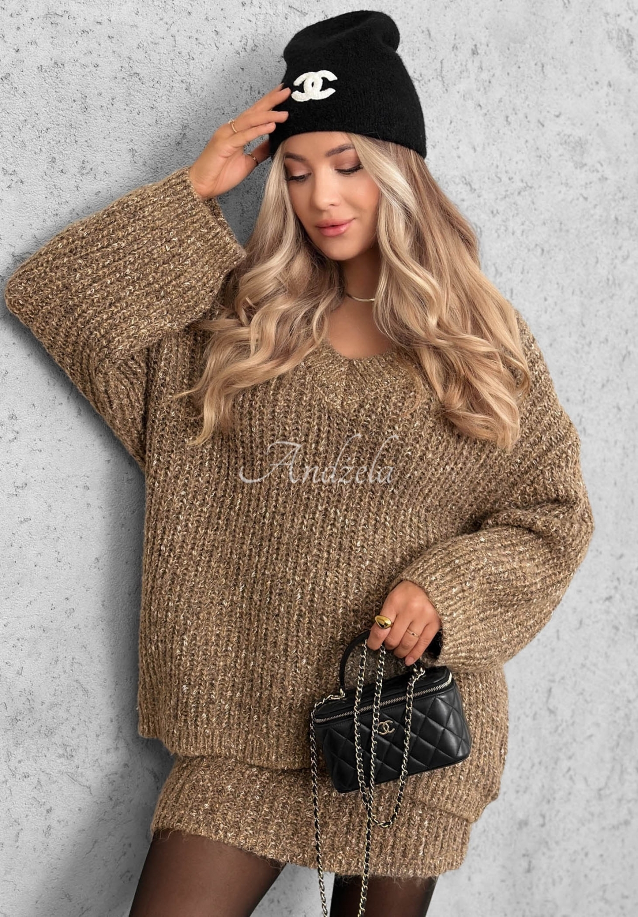 Strick-Set Pullover und Minirock mit Wollanteil Cloud Hug Mokkafarben