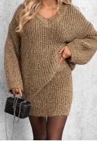 Sweterkowa Kleid mini z dekoltem w serek Cloud Hug Mokkafarben