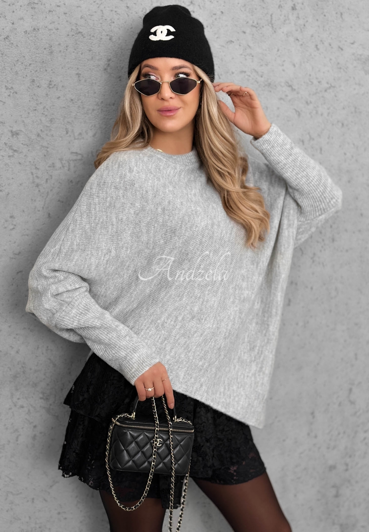 Asymmetrischer Wollpullover Unknown Number Grau
