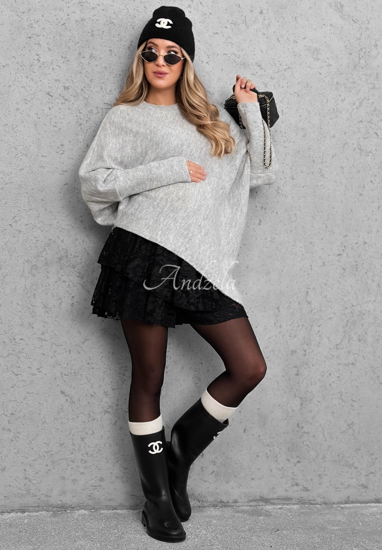 Asymmetrischer Wollpullover Unknown Number Grau