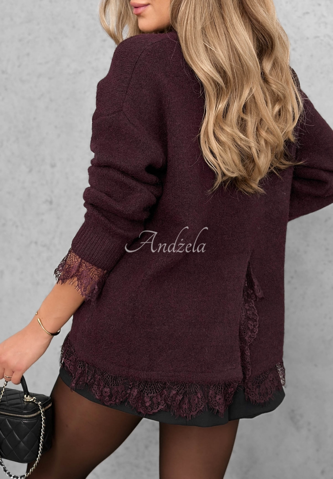 Oversize-Pullover mit Wolle und Spitze Cozy Softness Burgunderrot