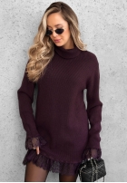 Prążkowany Pullover z golfem i koronką Autumn Spell Schokoladenbraun