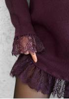 Prążkowany Pullover z golfem i koronką Autumn Spell Schokoladenbraun