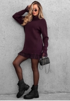 Prążkowany Pullover z golfem i koronką Autumn Spell Schokoladenbraun
