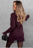 Prążkowany Pullover z golfem i koronką Autumn Spell Schokoladenbraun