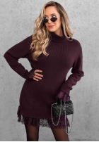 Prążkowany Pullover z golfem i koronką Autumn Spell Schokoladenbraun