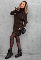 Prążkowany Pullover z golfem i koronką Autumn Spell Schokoladenbraun
